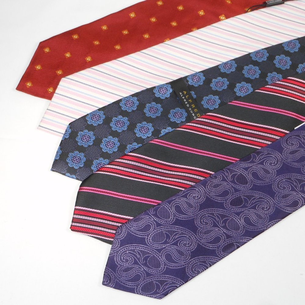 Collection of 5 new with tags brand names all silk tie.